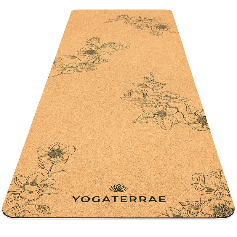 YOGATERRAE Esterilla Yoga Corcho Y Caucho Natural MAGNOLIAS + Correa + Bolsa De Transporte - Imagen 2