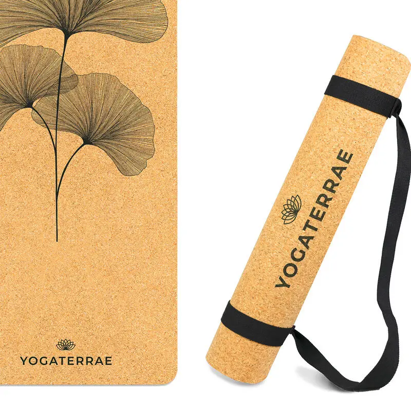 YOGATERRAE Esterilla Yoga De Corcho Y Caucho Natural + Correa De Transporte Y Estiramiento - Imagen 2