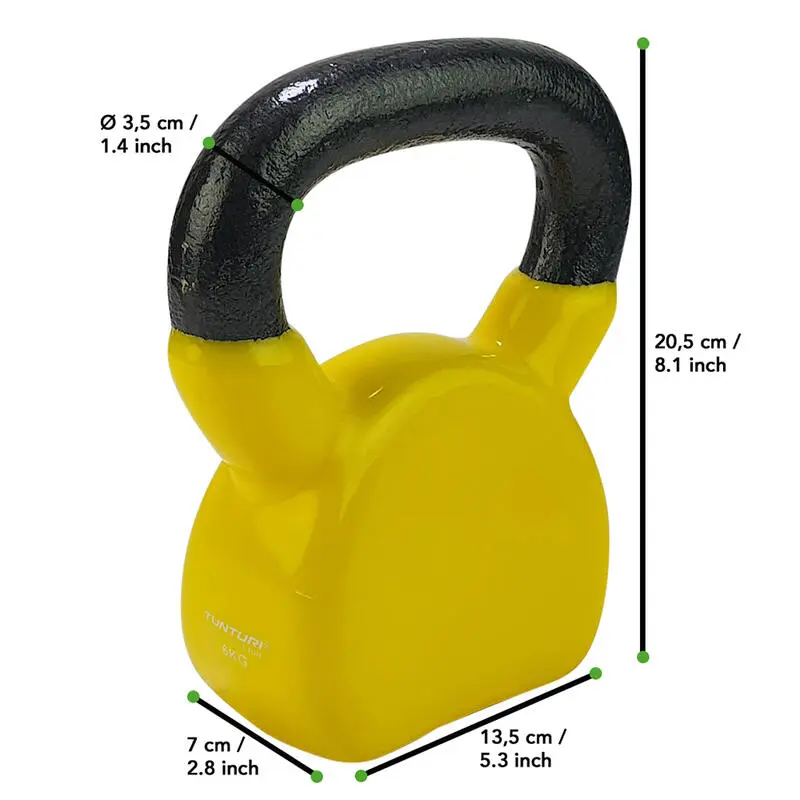 Tunturi Kettlebell - Vinilo - 6 Kg - Amarillo - Imagen 5