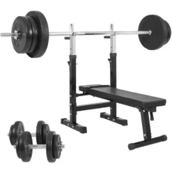 Gorilla Sports Kit De Pesas Con Banco Musculación 70Kg