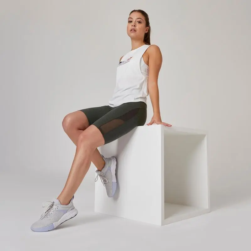 Leggings Mallas Ciclistas Fitness Mujer Domyos 520 Gris - Imagen 3