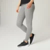 Leggings Mallas Fitness Algodón Efecto Vientre Plano Mujer Domyos Fit 500 Gris