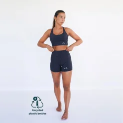 Leggings Mallas Fitness Cortos Sostenible Poliéster Mujer Fitplanet Ocean Negro