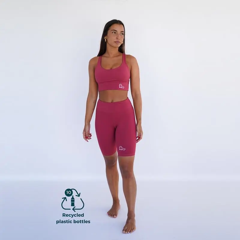 Leggings Mallas Fitness Cortos Sostenible Poliéster Mujer Fitplanet Seal Rojo