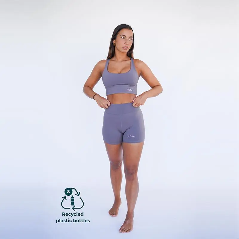 Leggings Mallas Fitness Cortos Sostenible Poliéster Mujer Fitplanet Shark Gris