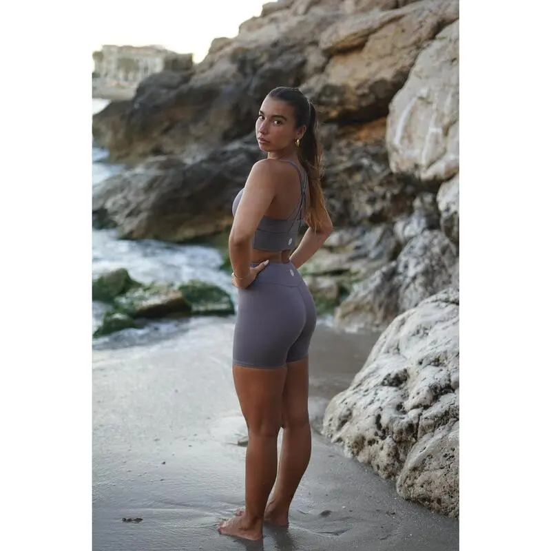 Leggings Mallas Fitness Cortos Sostenible Poliéster Mujer Fitplanet Shark Gris - Imagen 5