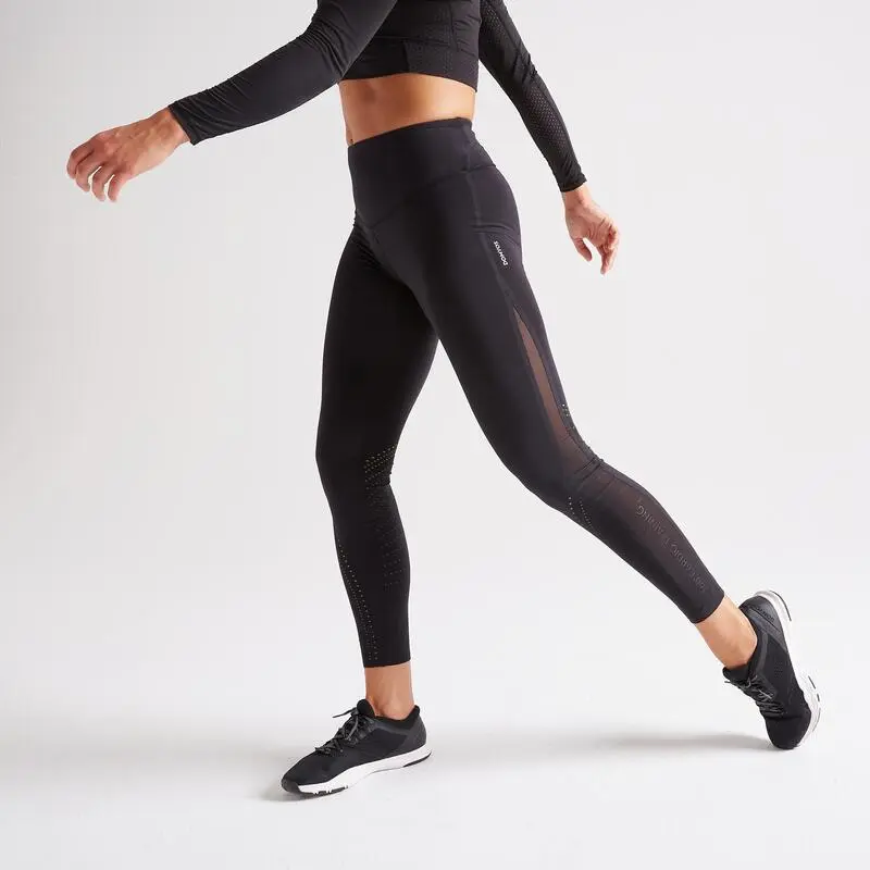 Leggings Mallas Fitness Largas Talle Alto Mujer Domyos Negro