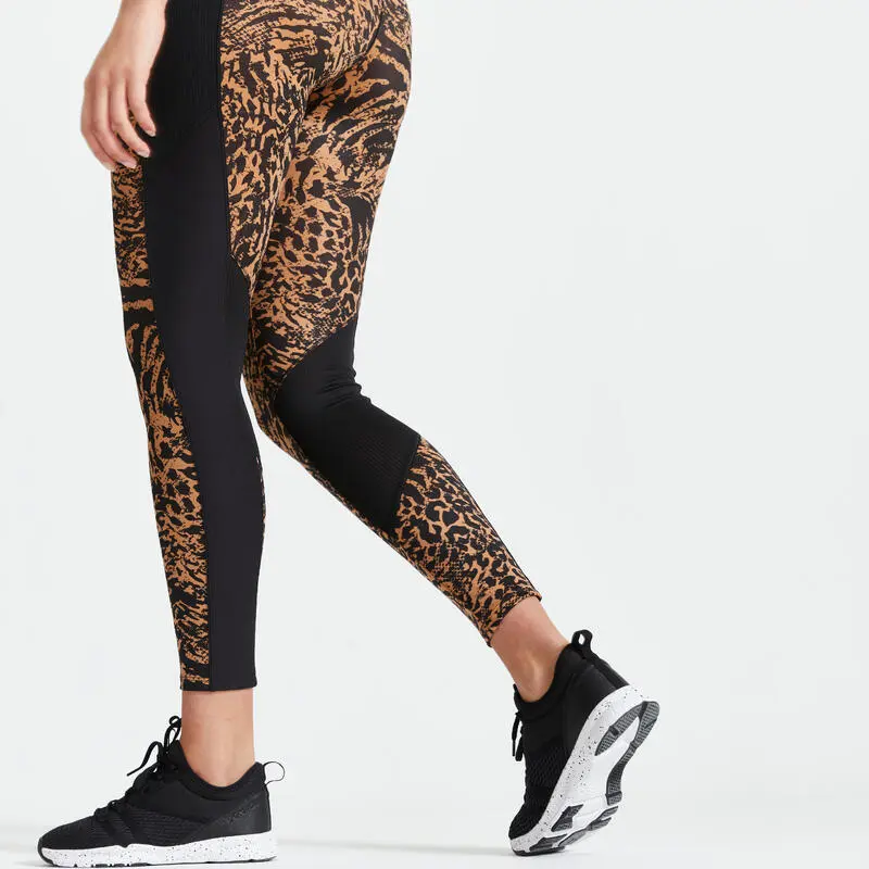 Domyos Leggings Mallas Fitness Largos Talle Alto 120 Mujer Animal Print - Imagen 2