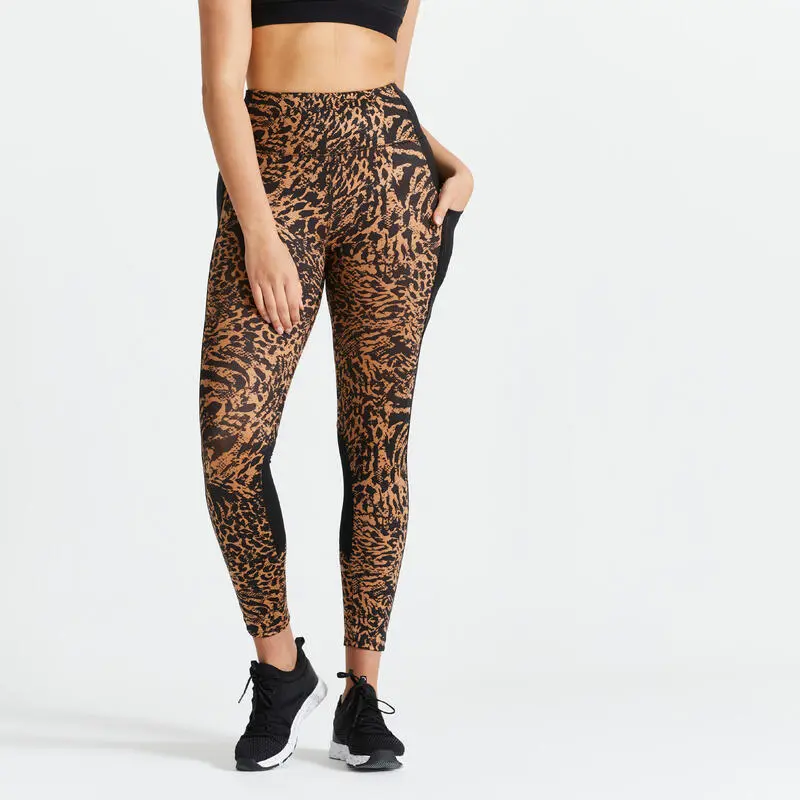 Domyos Leggings Mallas Fitness Largos Talle Alto 120 Mujer Animal Print