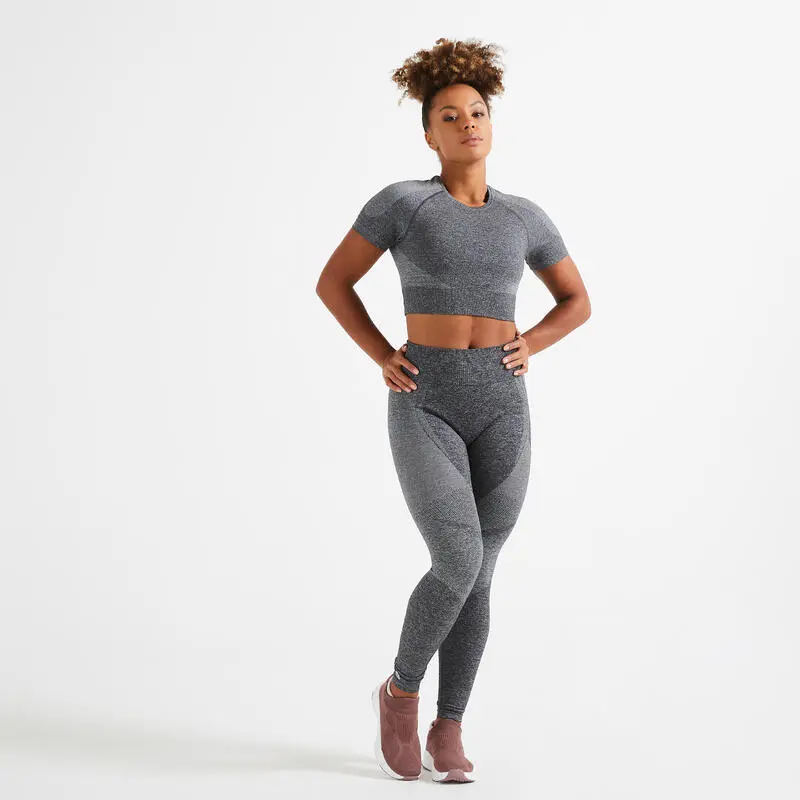 Leggings Mallas Fitness Tiro Alto Seamless Mujer Domyos 900 Negro - Imagen 2