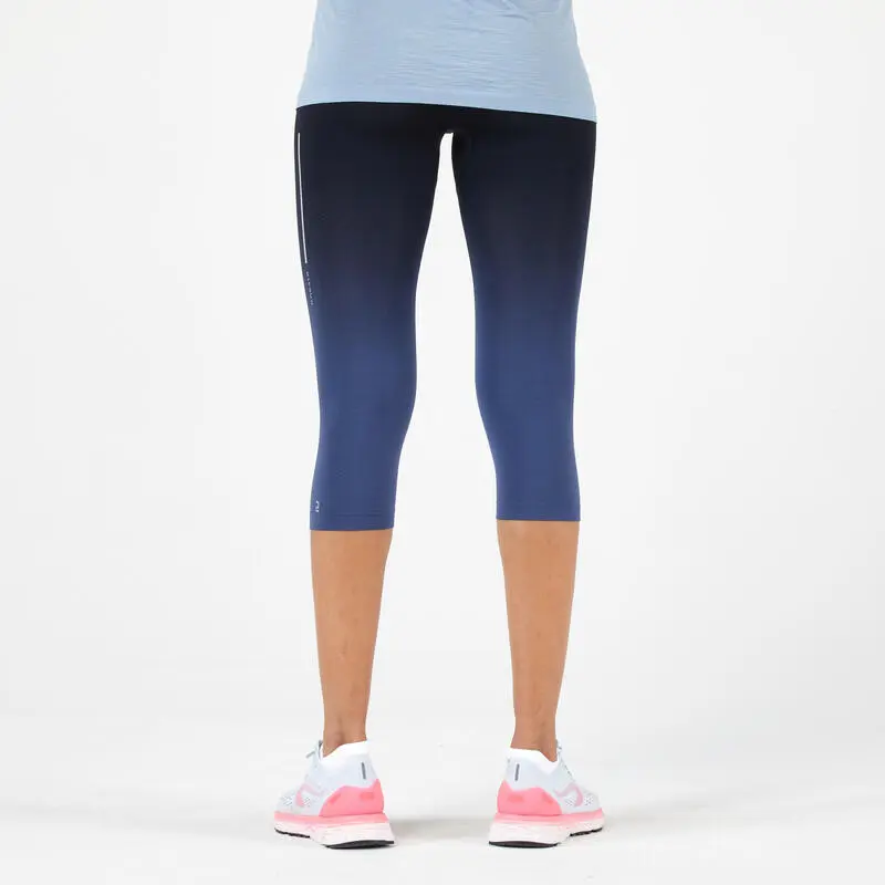 Leggins Mallas Running Piratas Mujer Kiprun Care Negro Azul - Imagen 2