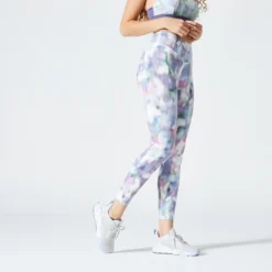 Mallas Fitness Efecto Vientre Plano Mujer Domyos 500 Estampado Blanco