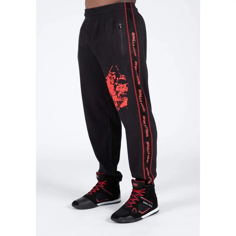 Pantalón Chándal Fitness Largo Hombre GORILLA WEAR Buffalo Negro Rojo