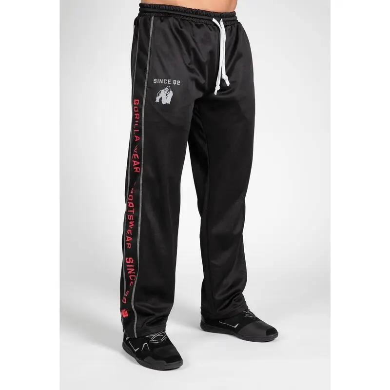 Pantalón Chándal Fitness Largo Hombre GORILLA WEAR FunctionalMesh Negro Rojo - Imagen 2
