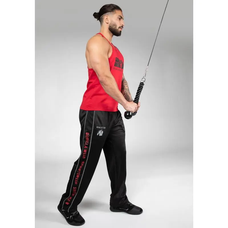 Pantalón Chándal Fitness Largo Hombre GORILLA WEAR FunctionalMesh Negro Rojo - Imagen 4
