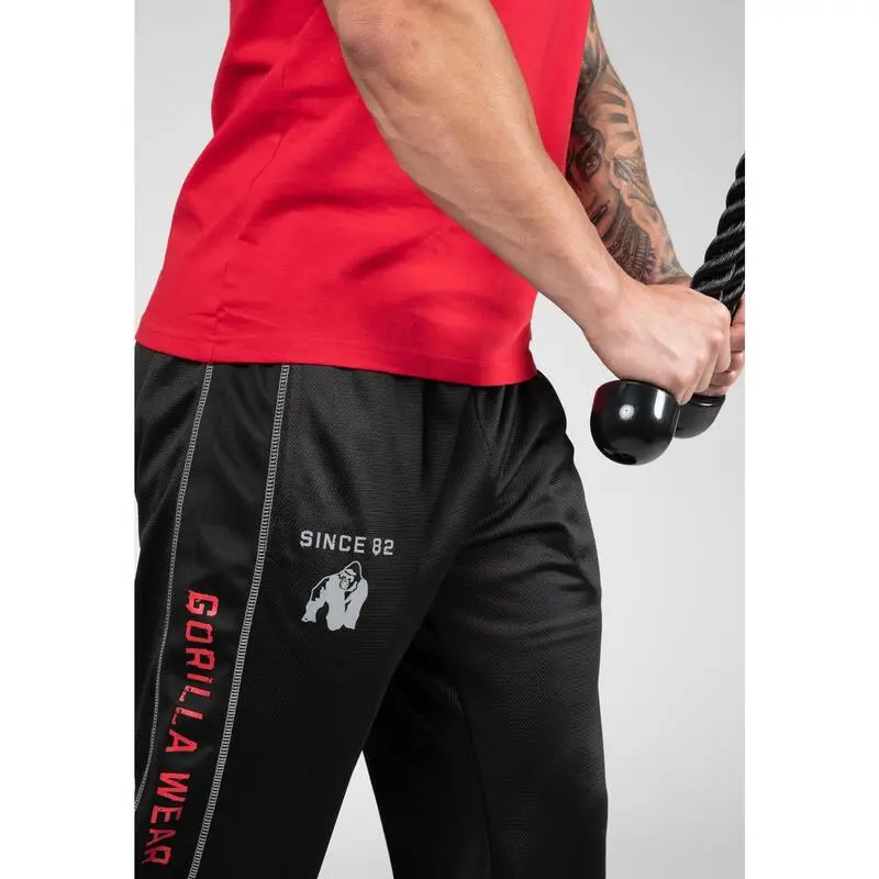 Pantalón Chándal Fitness Largo Hombre GORILLA WEAR FunctionalMesh Negro Rojo - Imagen 5