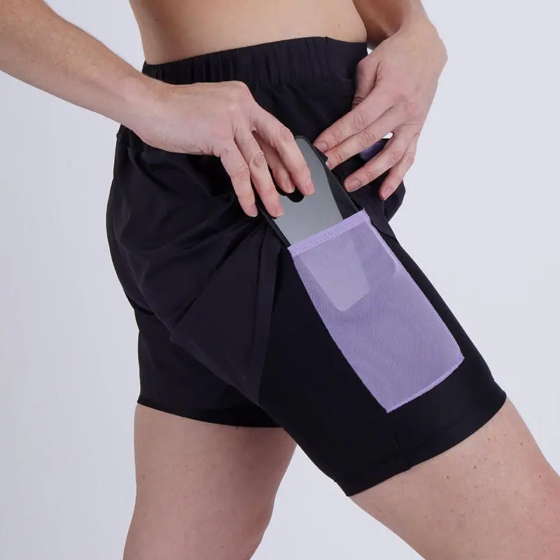Kalenji Pantal贸n Corto 2 En 1 De Running Transpirable Mujer - Run Dry 500 Negro - Imagen 3
