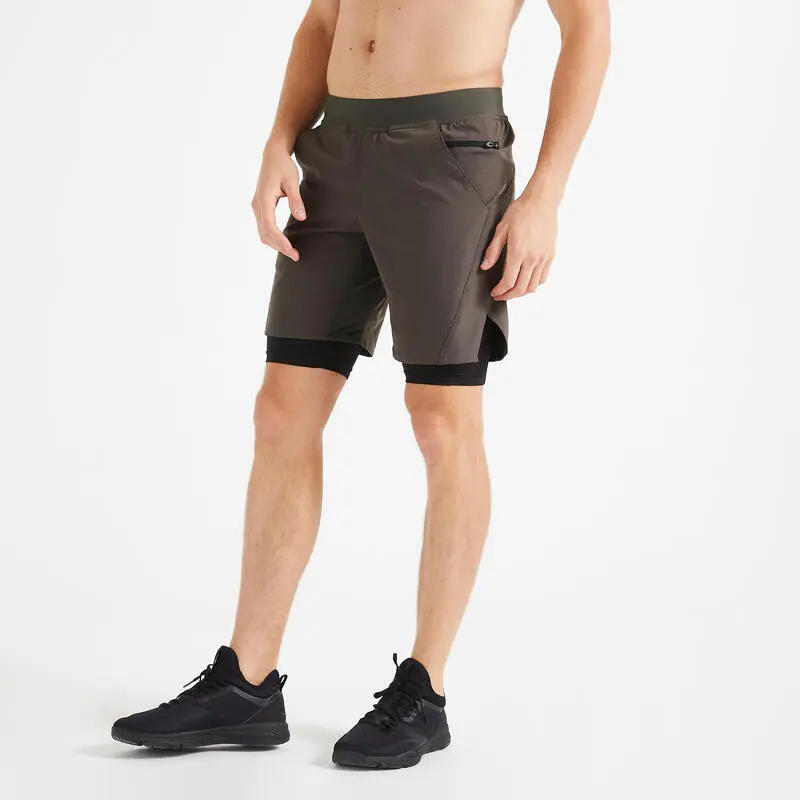 Pantalón Corto Chándal 2 En 1 Hombre Domyos FST 500 Negro