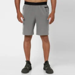Domyos Pantalón Corto Fitness Hombre Gris Rendimiento Transpirable Bolsillos Cremallera