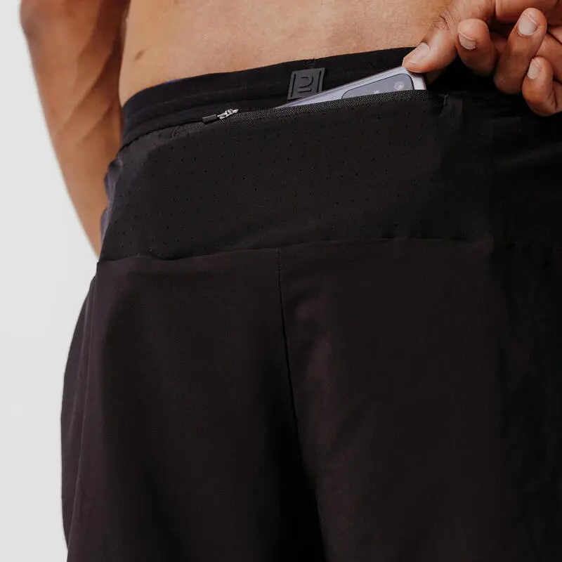 Kalenji Pantal贸n Corto Running Transpirable 2 En 1 Hombre - Dry 550 Negro - Imagen 5
