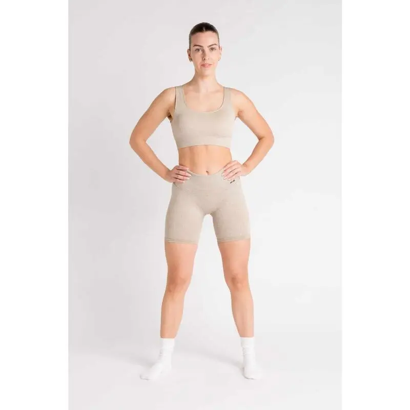 AESTHETIC WOLF Pantalones Cortos Compresivos 'Ribbbed Seamless' - Mujer - Beis - Imagen 3