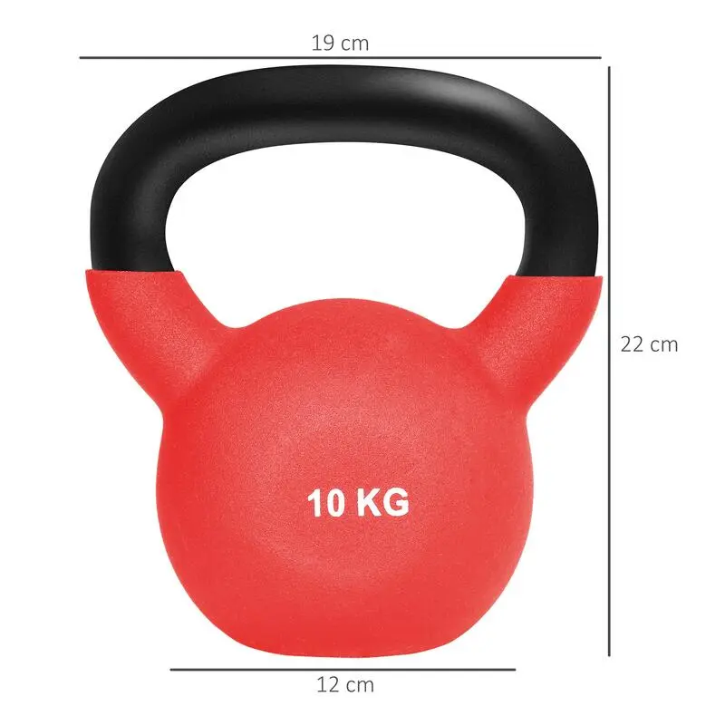 Pesa Rusa 10 Kg De Hierro Fundido Kettlebell HOMCOM 19x12x22 Cm Rojo - Imagen 3