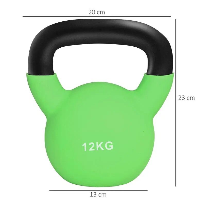 Pesa Rusa 12 Kg De Hierro Fundido Kettlebell HOMCOM 20x13x23 Cm Verde - Imagen 3