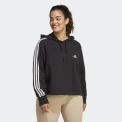 ADIDAS Sudadera Con Capucha Essentials French Terry Crop 3 Bandas (Tallas Grandes)
