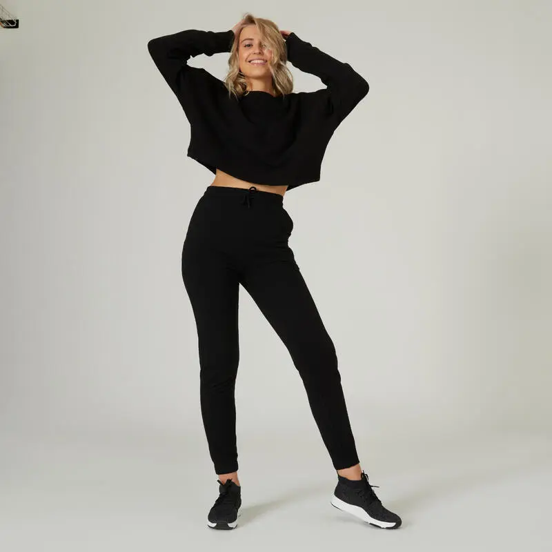 Sudadera Fitness Crop Top Domyos 520 Mujer Negro - Imagen 4